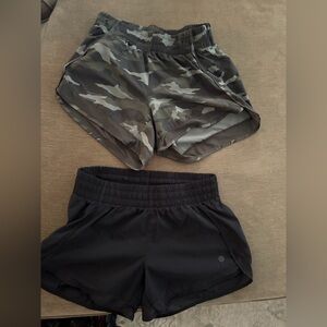Athleta Camouflage and Black Mesh Racer Run Shorts